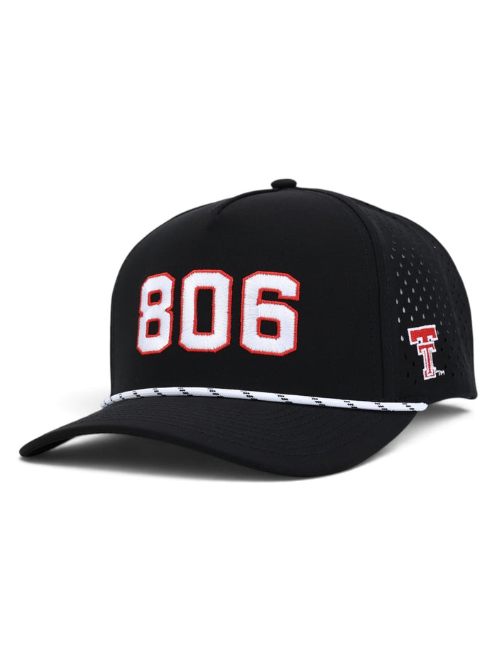 Texas Tech 806 black rope cap with the 806 area code embroidered across the front