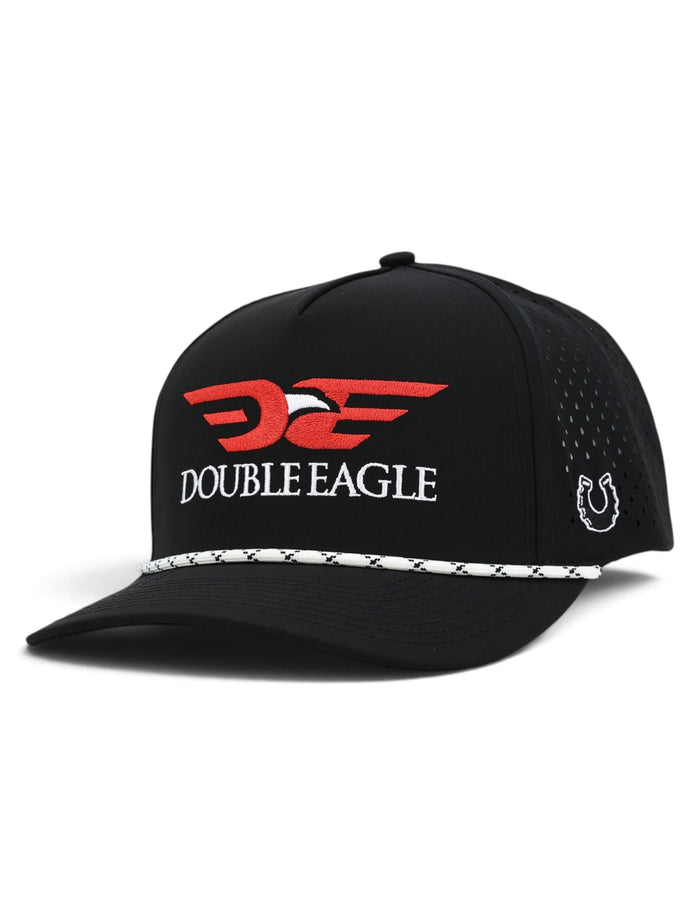 Double Eagle black rope cap with the Double Eagle logo embroidered on the front