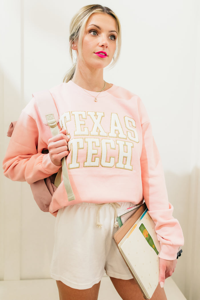 Press Box "Simply Chenille" Pink and White Crew Neck Fleece