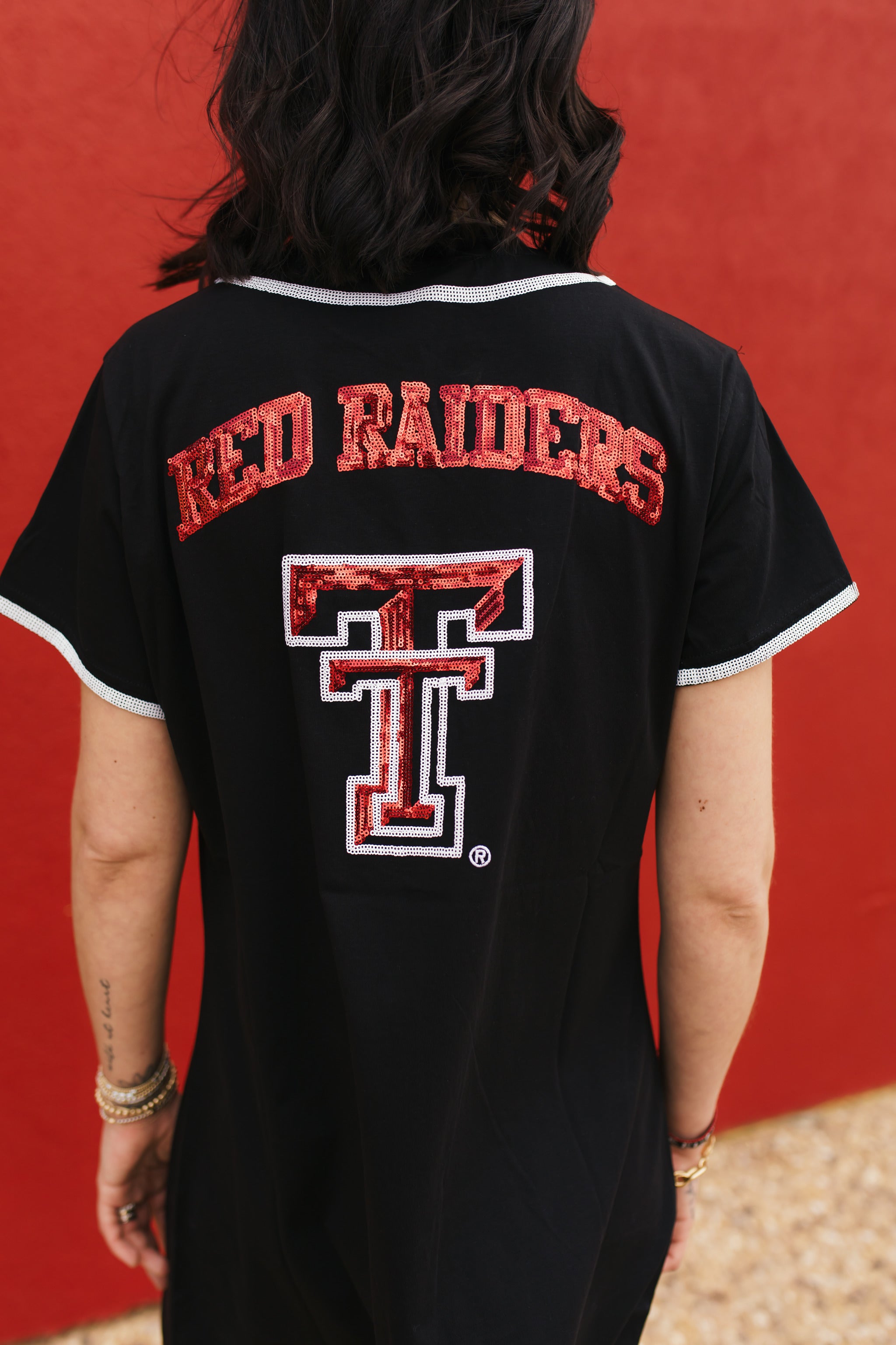 Texas Tech Queen of Sparkles Baseball Jersey Dress In Black, Size: S, Sold by Red Raider Outfitters Texas Tech Queen of Sparkles Baseball Jersey Dress In Black, Size: S, Sold by Red Raider Outfitters
