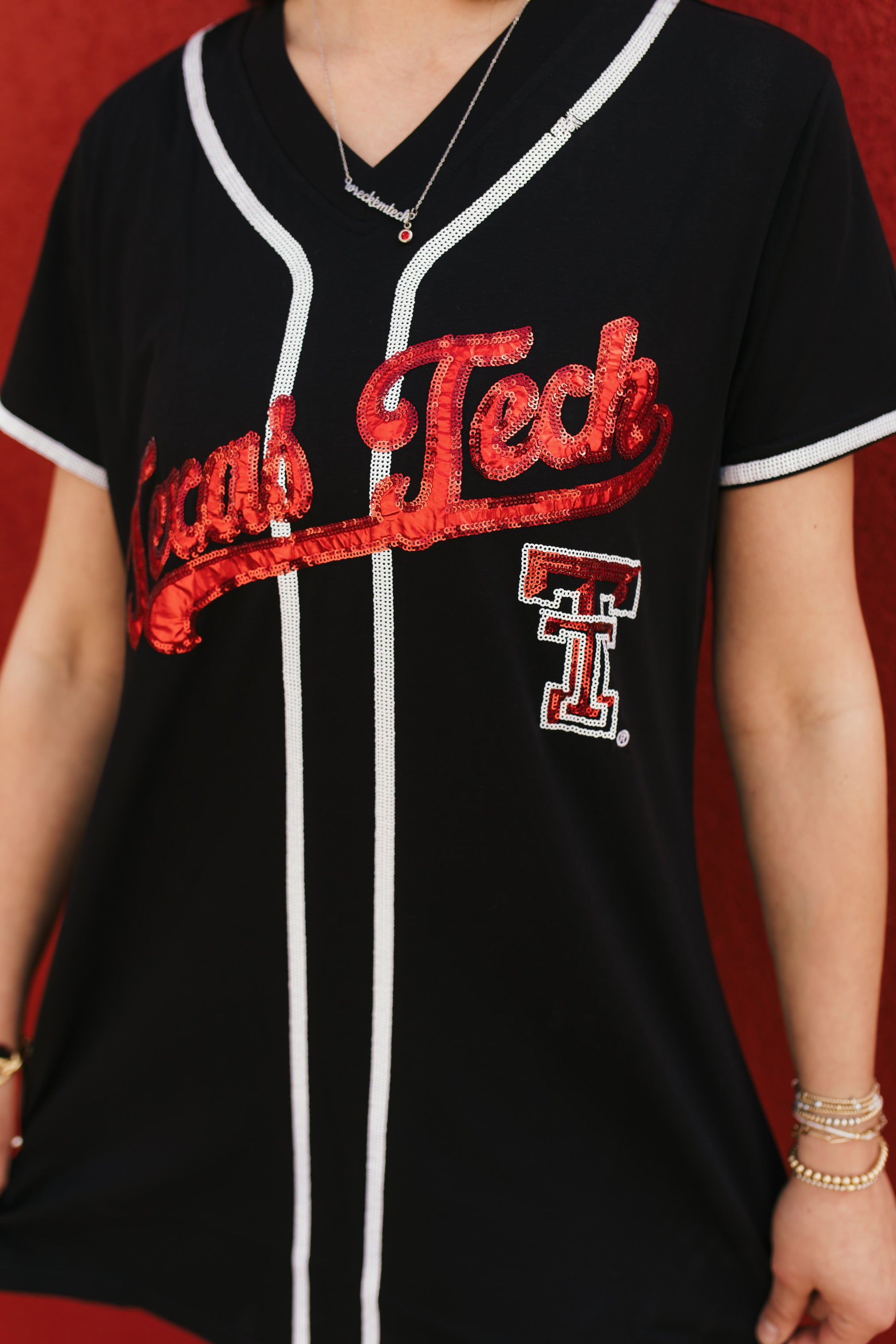 Texas Tech Queen of Sparkles Baseball Jersey Dress In Black, Size: S, Sold by Red Raider Outfitters Texas Tech Queen of Sparkles Baseball Jersey Dress In Black, Size: S, Sold by Red Raider Outfitters
