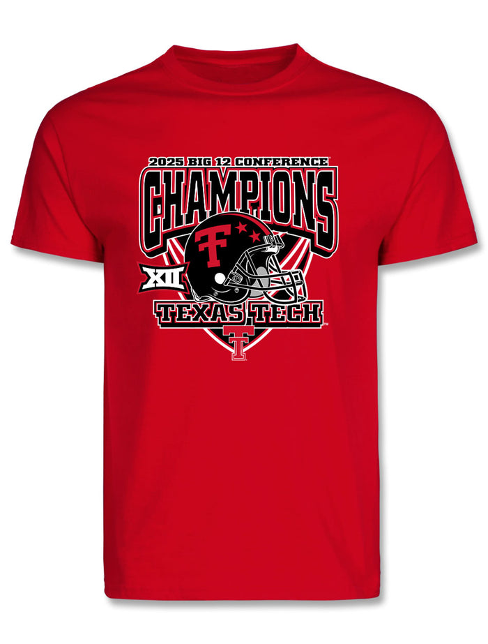 Texas Tech Red Raiders Big 12 Football Champs cotton t-shirt with championship graphic and team branding.
