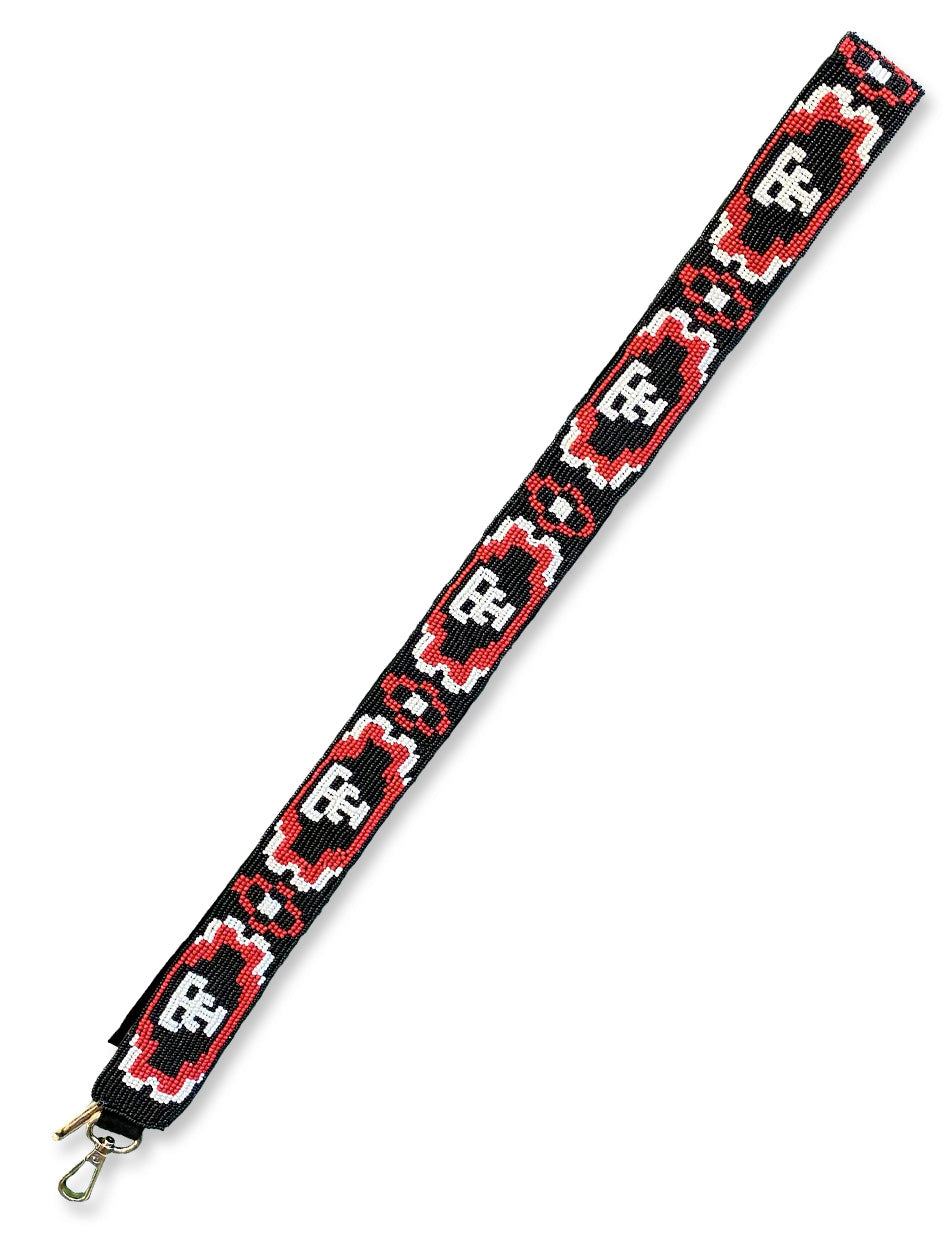 Texas Tech Dark Horse Aztec Floral Black Beaded Purse Strap