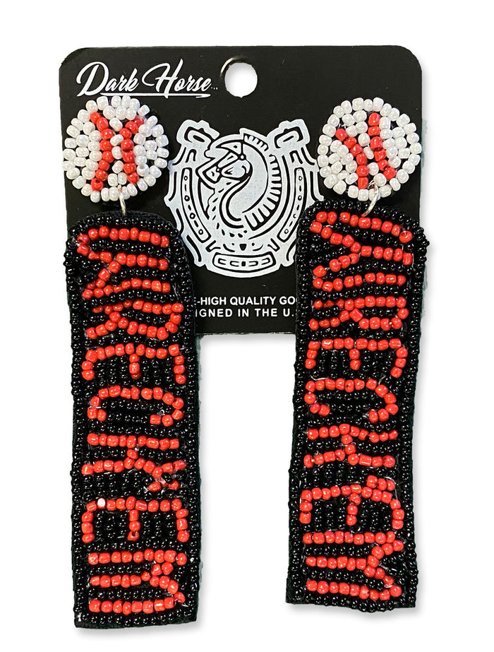 Texas Tech Dark Horse "Wreck'Em Baseball" Beaded Earrings