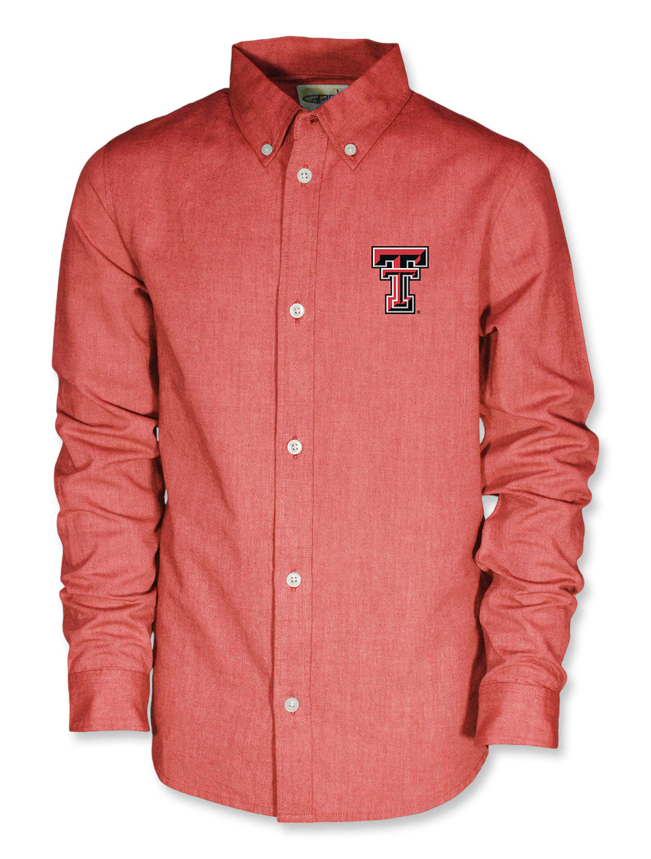 Texas Tech Garb Stetson Youth Chambray Button Down Shirt In red, Size: S, Sold by Red Raider Outfitters Texas Tech Garb Stetson Youth Chambray Button Down Shirt In red, Size: S, Sold by Red Raider Outfitters