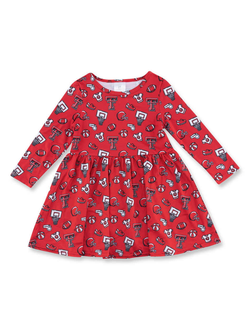 Texas Tech Zoozatz Toddler All Over Long Sleeve Dress In red, Size: 3T, Sold by Red Raider Outfitters Texas Tech Zoozatz Toddler All Over Long Sleeve Dress In red, Size: 3T, Sold by Red Raider Outfitters
