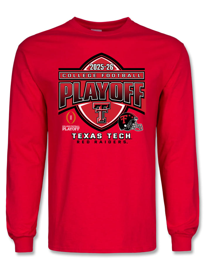 Texas Tech Red Raiders College Football Playoff (CFP) long sleeve shirt with postseason graphic and Texas Tech branding.