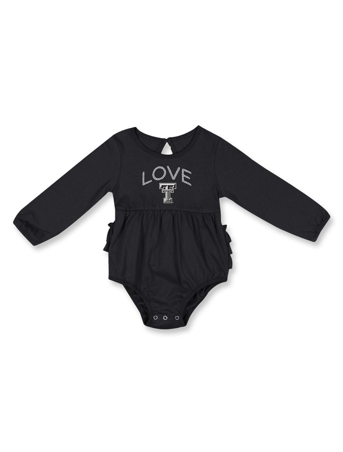 Texas Tech Arena "Katinka" Infant Glitter Printed Ruffled Onesie