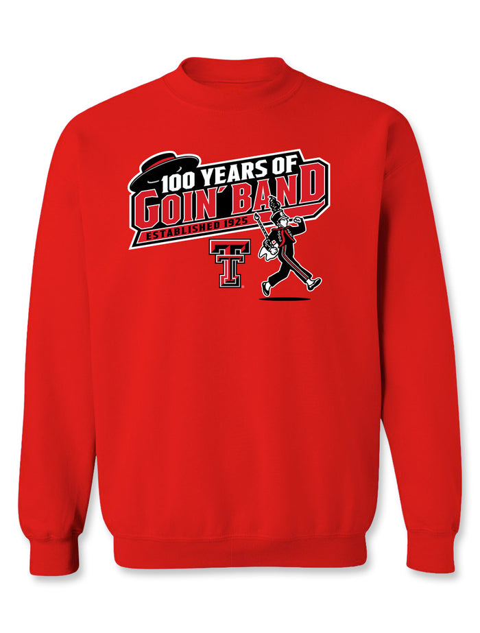 Texas Tech Goin’ Band sweatshirt, Texas Tech marching band crewneck, Goin’ Band 100 years sweatshirt, Texas Tech 100th anniversary apparel, Red Raiders band sweatshirt, Texas Tech fleece crew, Goin’ Band from Raiderland gear, Texas Tech music program sweatshirt, Texas Tech Double T crewneck, Texas Tech commemorative sweatshirt, Texas Tech fan apparel.Texas Tech Men's Clothing
Texas Tech Men's Long Sleeves
Texas Tech Men's Sweatshirts
