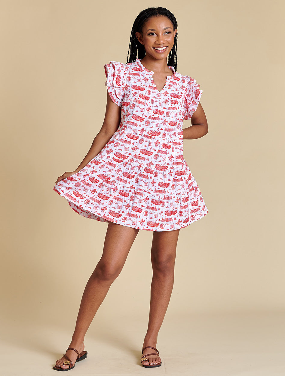 Game Day Team Toile Flutter Sleeve Dress 2X Game Day Team Toile Flutter Sleeve Dress 2X