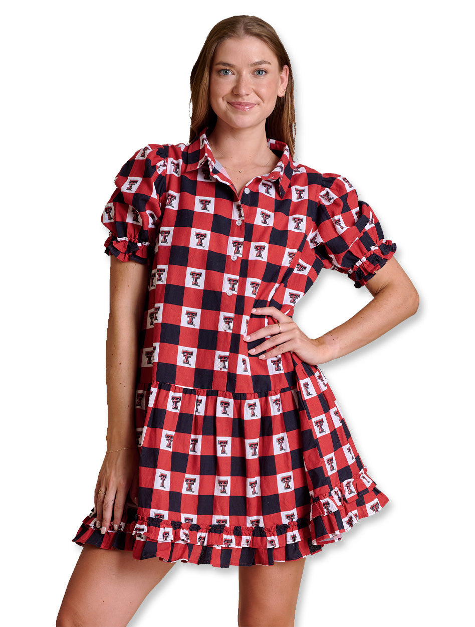 Texas Tech Stewart Simmons The Go Gingham Ruffle Dress In Plaid, Size: XL, Sold by Red Raider Outfitters Texas Tech Stewart Simmons The Go Gingham Ruffle Dress In Plaid, Size: XL, Sold by Red Raider Outfitters
