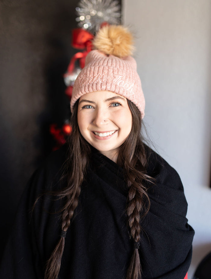 Texas Tech "Texas Tech Script" Cable Knit Fur Pom Beanie