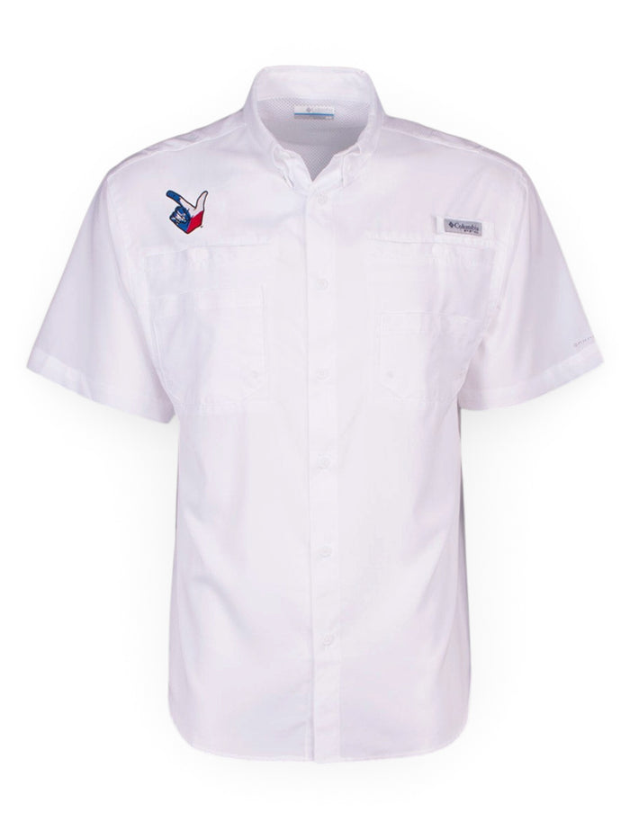 Columbia Texas Tech "Tamiami" Texas Flag Guns Up Fishing Shirt – Front view