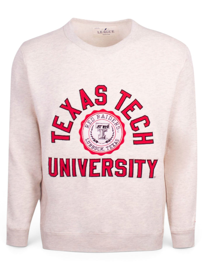 League Texas Tech Red Raiders Double T "Stadium Seal" Oatmeal Crew – Front view
