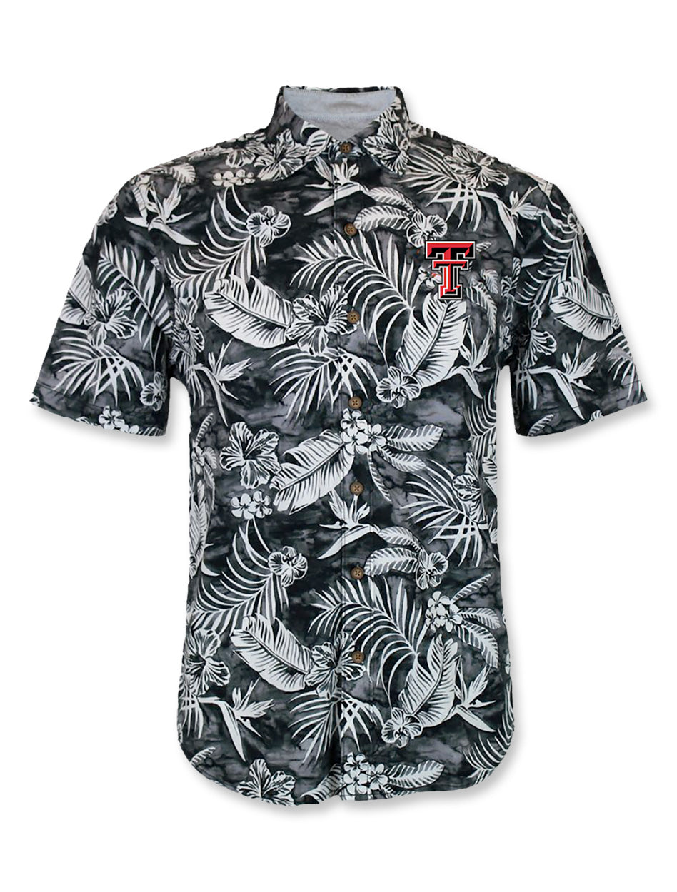 Tommy Bahama Texas Tech IslandZone Game Day Lei Camp Shirt in Black, Size: XL, Sold by Red Raider Outfitters