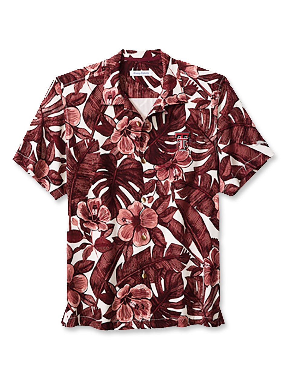 Tommy Bahama Texas Tech IslandZone Game Day Lei Camp Shirt in Black, Size: XL, Sold by Red Raider Outfitters