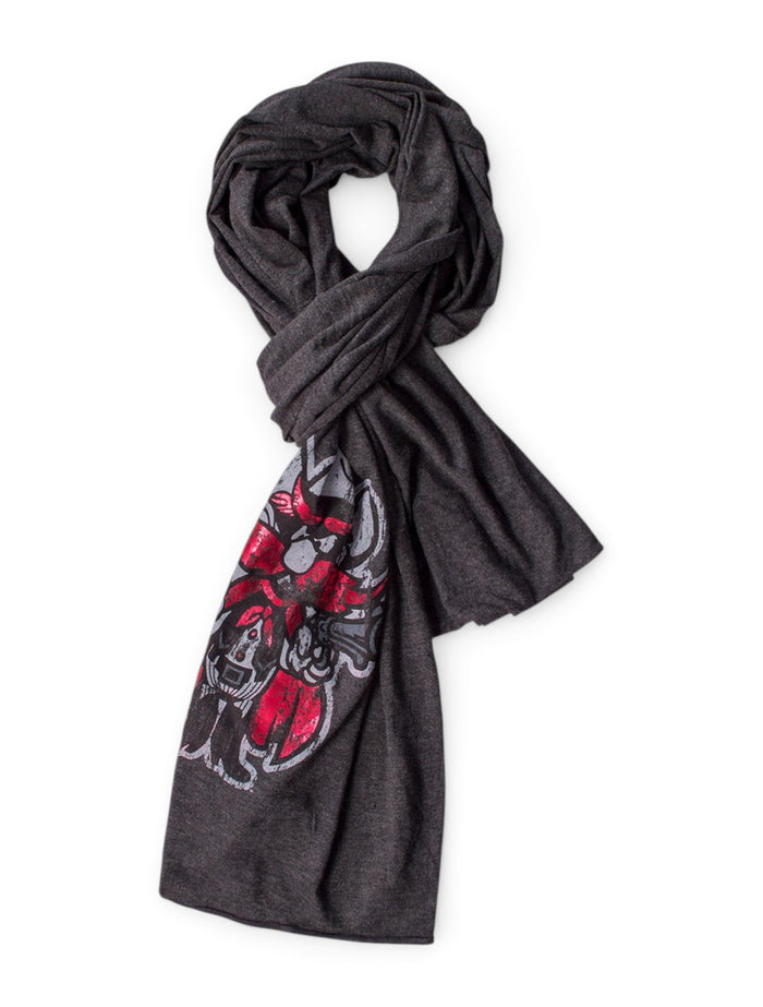 Metallic Raider Red on Charcoal Scarf - Texas Tech – Front view