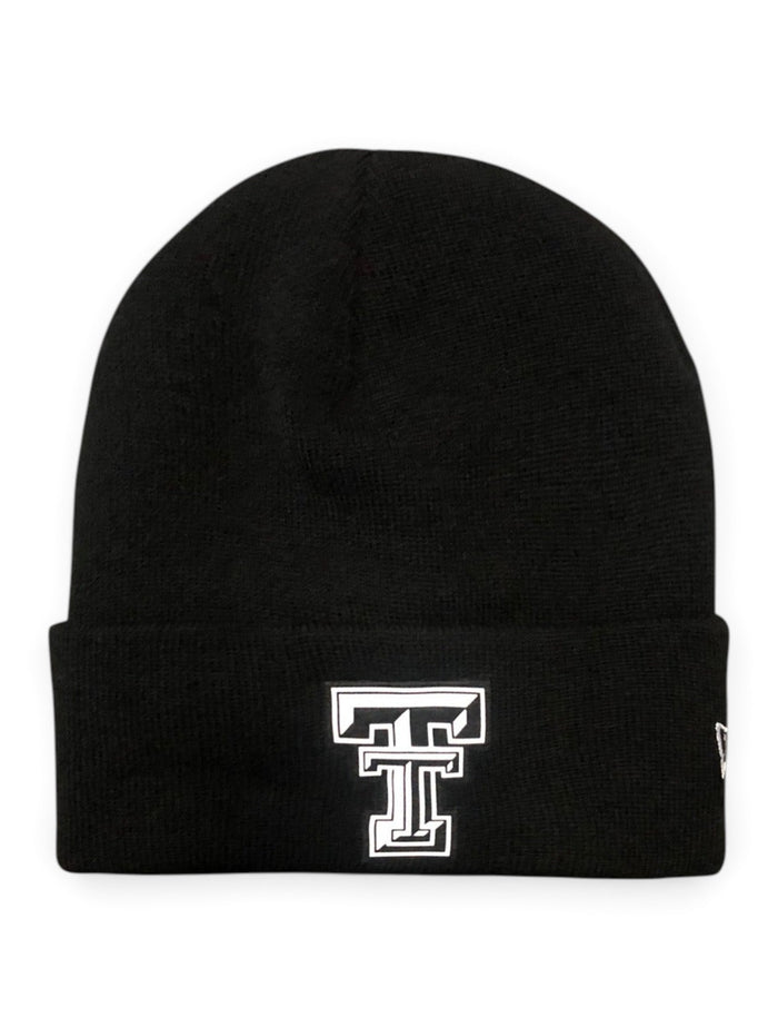 New Era Texas Tech Red Raiders Black and White Double T Knit Beanie – Front view