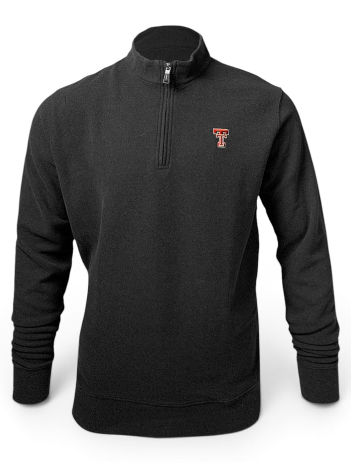 Peter Millar Texas Tech Red Raiders Double T "Melange Fleece" Black Quarter Zip Pullover – Front view