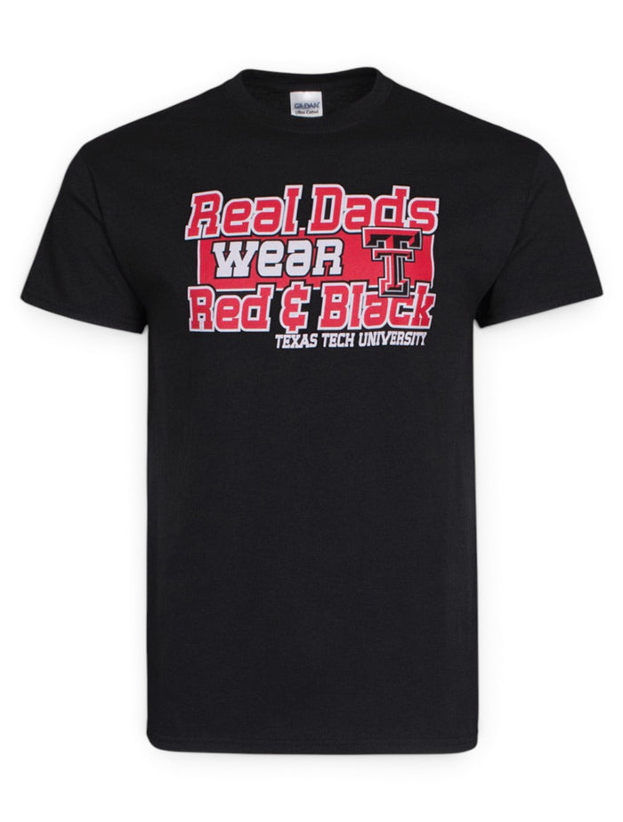 Real Dads Wear Red & Black Black T-Shirt - Texas Tech – Front view