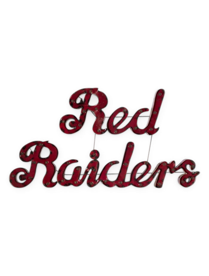 Red Raiders Script Illuminated Metal Sign – Front view