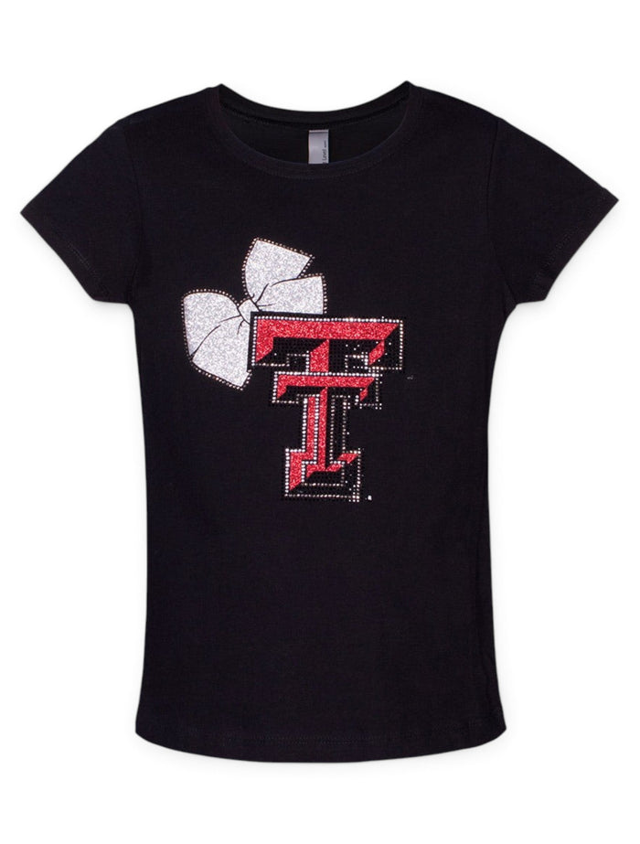 Summit Texas Tech Rhinestone Double T with Bow YOUTH T-Shirt – Front view