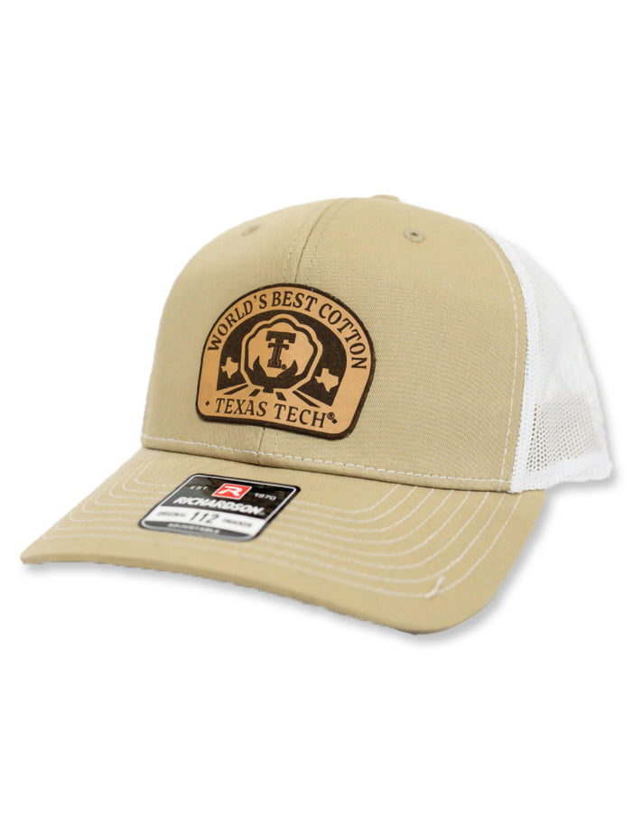 Texas Tech "Worlds Best Cotton" Leather Patch 112 Khaki Snapback Cap