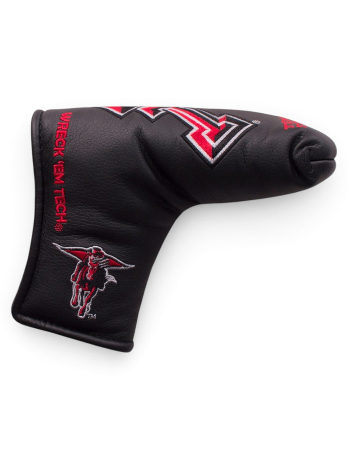 Team Effort Texas Tech Masked Rider on Black Blade Putter Cover – Front view
