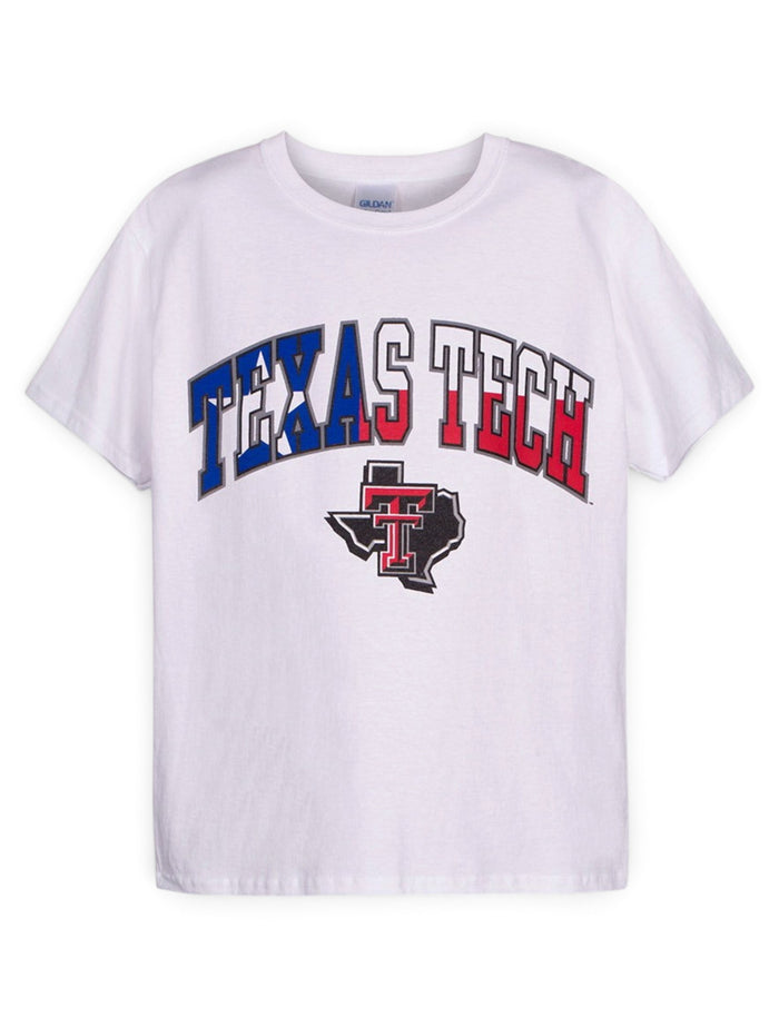 Texas Tech Arch over Lone Star Pride on White YOUTH T-Shirt – Front view