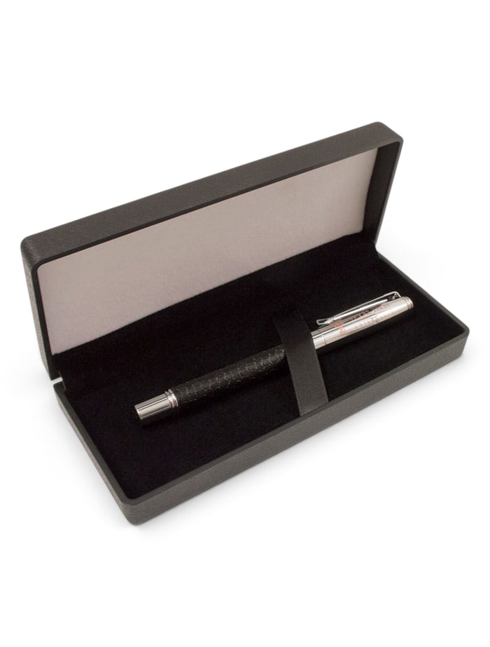 Texas Tech Black Lizard Skin Accent on Silver & Rose Fountain Pen – Front view