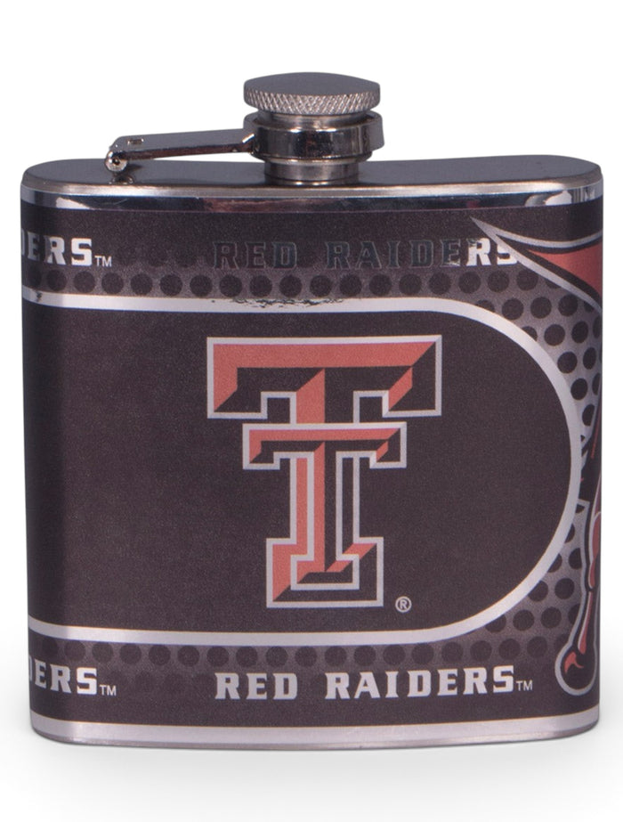 Texas Tech Black Metallic Graphics Wrap Flask – Front view