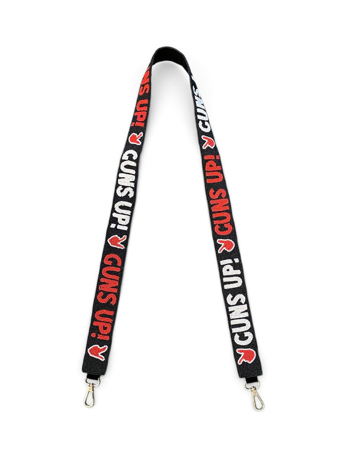 Texas Tech Dark Horse "Guns Up" Black Beaded Purse Strap – Front view