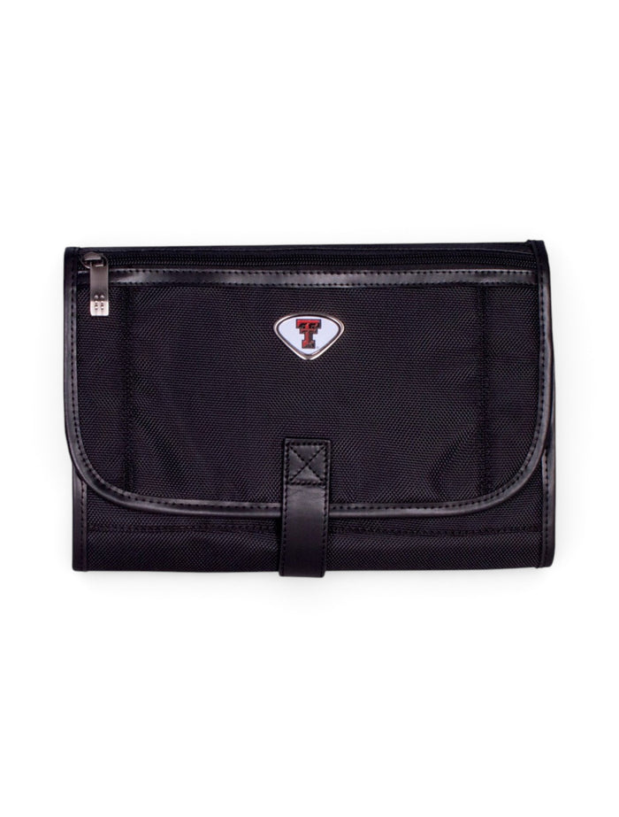 Texas Tech Double T Emblem on Black Travel Toiletry Bag – Front view