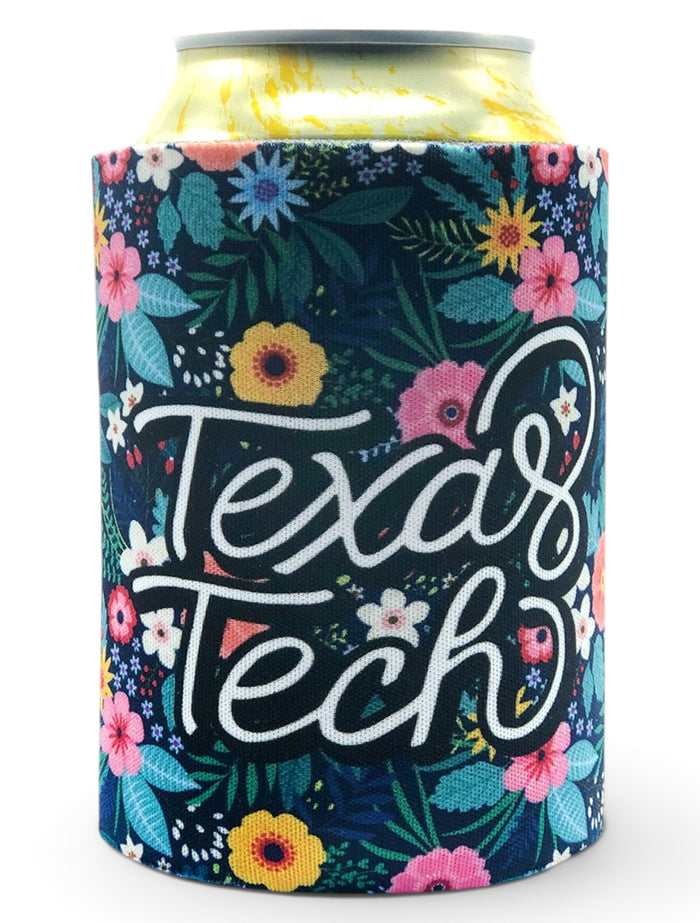 Texas Tech Double T Floral Garden Can Cooler – Front view