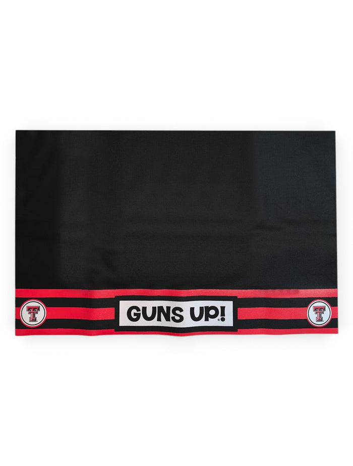 Texas Tech Double T "Gun's Up" Black Vinyl Grill Mat – Front view