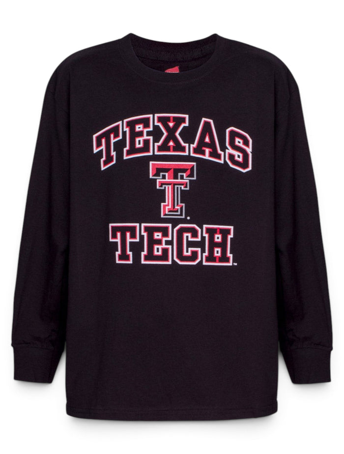 Texas Tech Dynamic Arch & Double T on YOUTH Black Long Sleeve – Front view