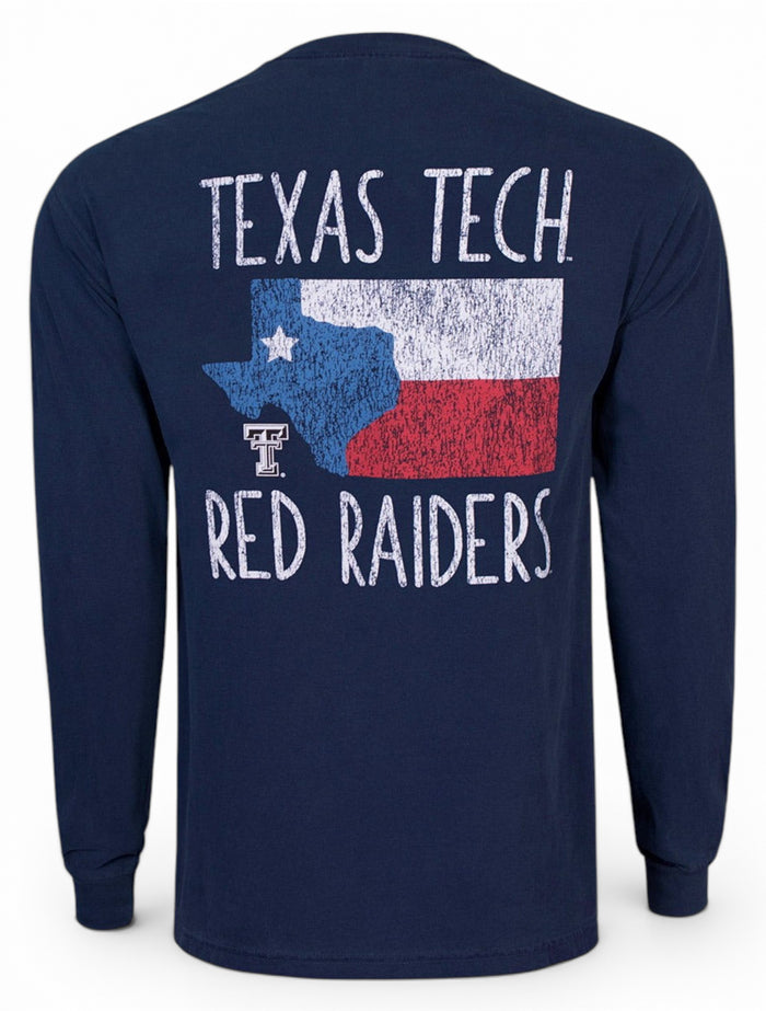 Texas Tech Fly Your Flag on Navy Long Sleeve Shirt – Front view