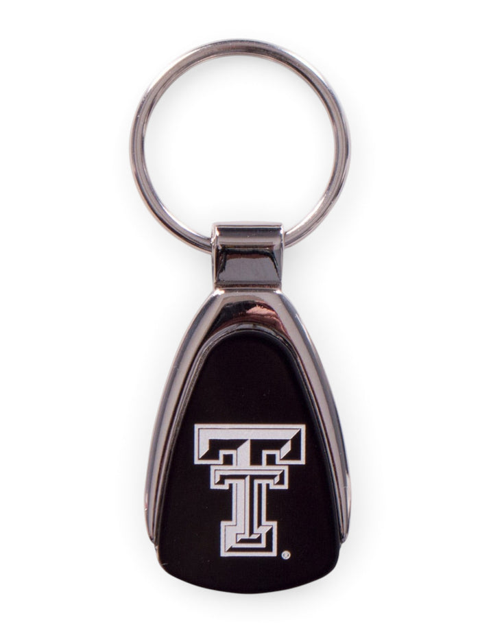 Texas Tech Laser Engraved Double T on Black Keychain – Front view