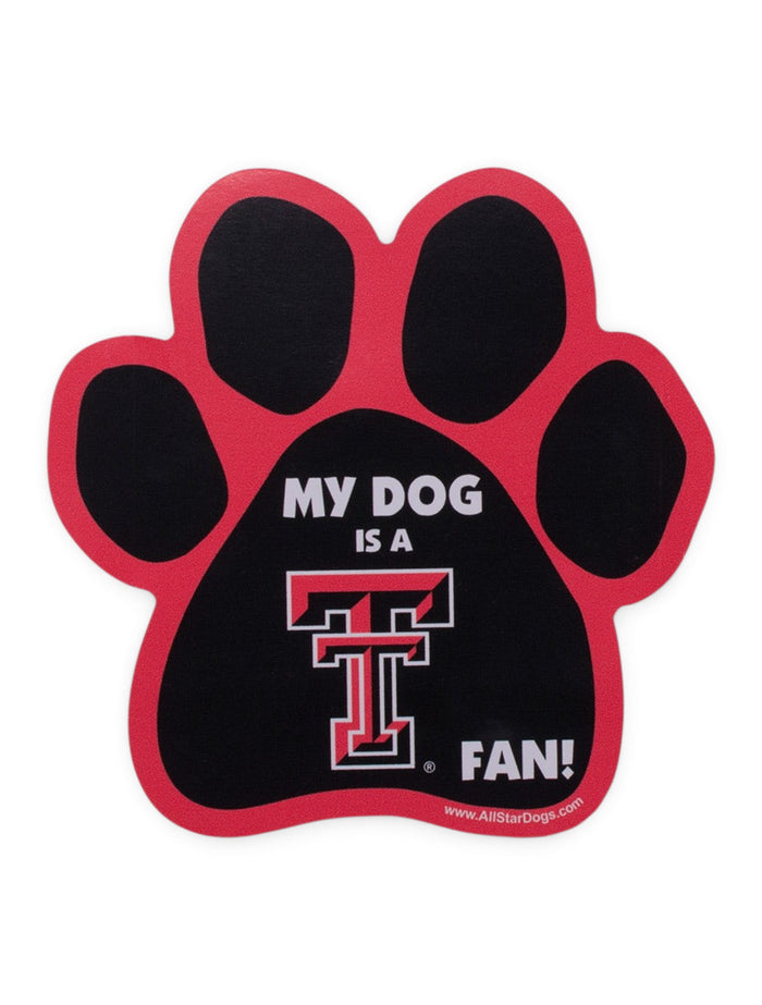 Texas Tech "My Dog is A Texas Tech Fan" Paw Print Car Magnet – Black front view