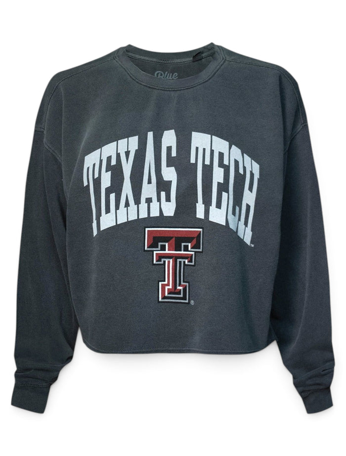 Texas Tech Red Raiders Arch over Double T Cropped Sweatshirt – Front view