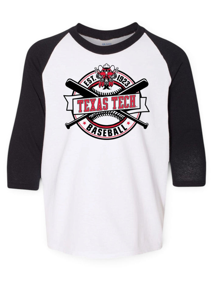 Texas Tech Red Raiders Baseball "Right Off the Bat" YOUTH Raglan – Front view