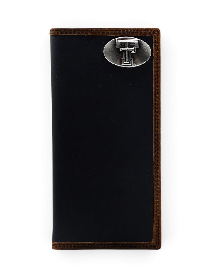 Texas Tech Red Raiders Black and Brown Two-Tone Leather Roper with Double T Wallet – Front view