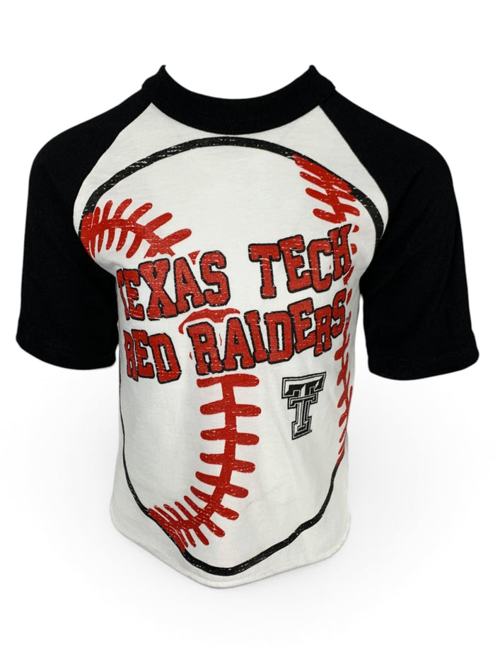 Texas Tech Red Raiders Black and White Double T "Baseball with Bounce" YOUTH T-Shirt – Front view