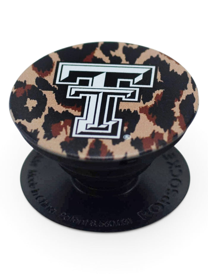 Texas Tech Red Raiders Black and White Double T Cheetah Pop Socket – Front view