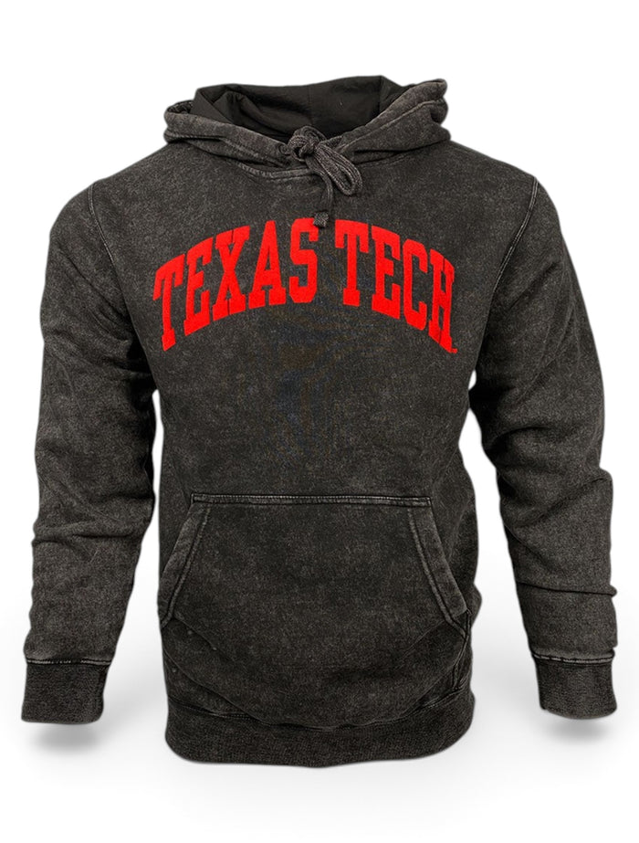 Texas Tech Red Raiders Black Flocked Arch Mineral Washed Hood – Front view