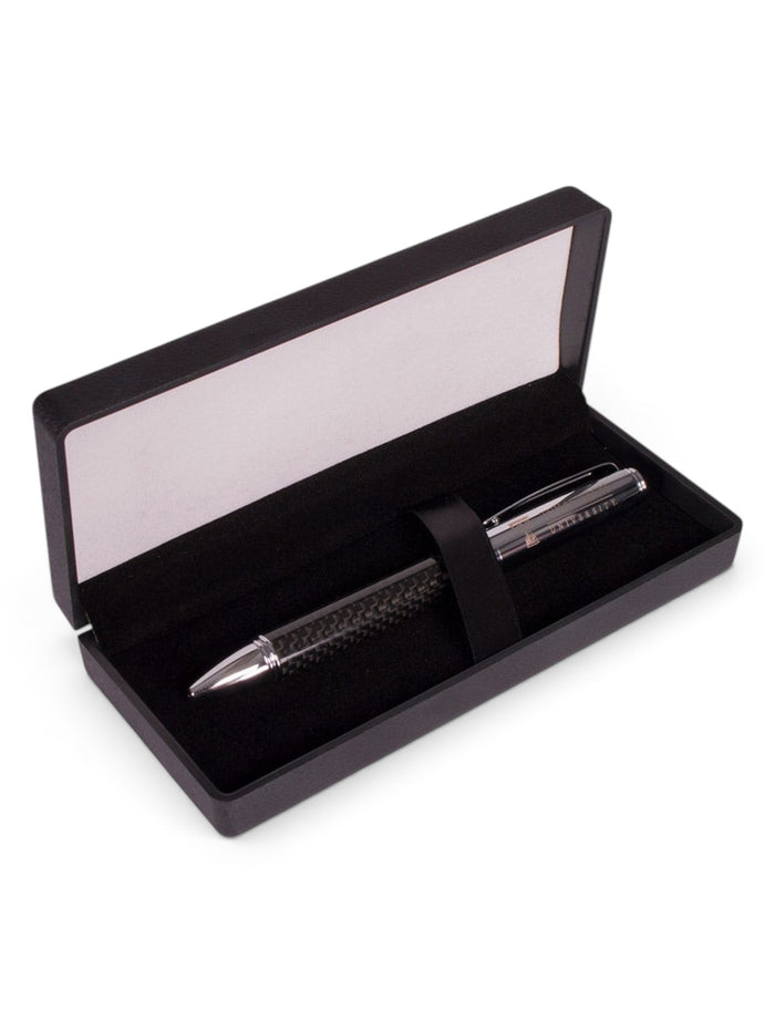 Texas Tech Red Raiders Double T Laser Engraved on Black Carbon Fiber Single Pen with Case – Front view