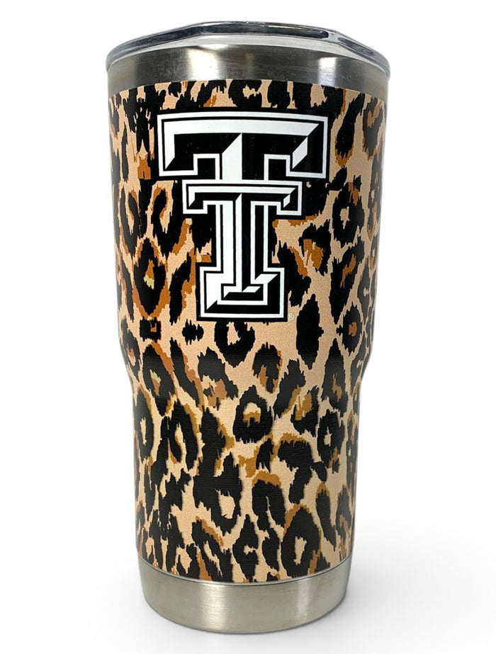 Texas Tech Red Raiders Double T Leopard 20 Oz Travel Tumbler – Front view