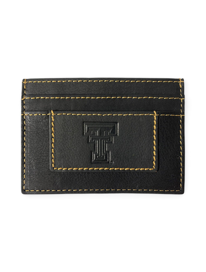 Texas Tech Red Raiders Double T Nappa Leather Card Holder – Black front view