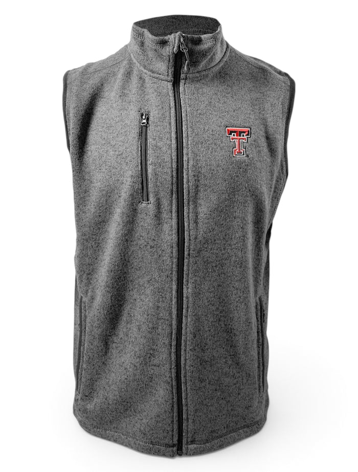 Texas Tech Red Raiders Double T "Pacific Heathered" Full-Zip Vest In Charcoal – Front view