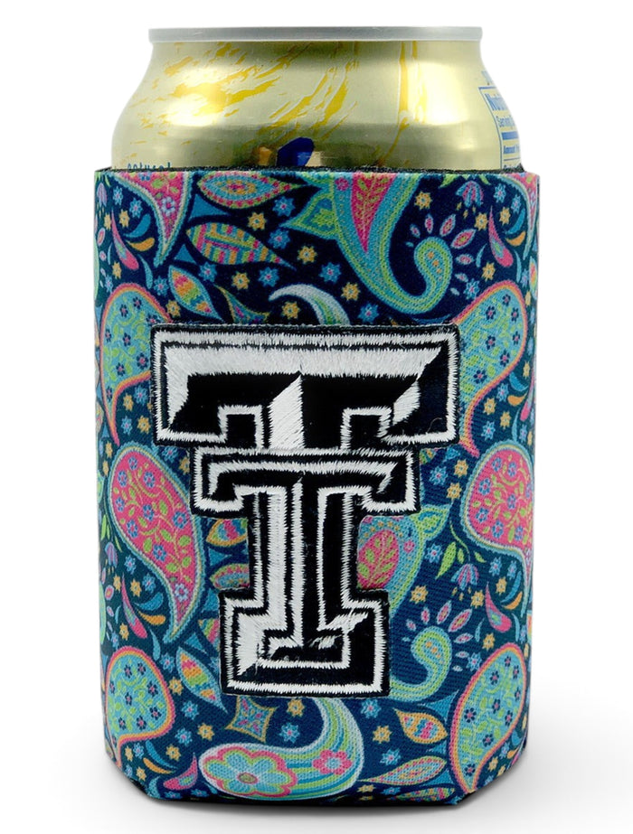 Texas Tech Red Raiders Double T Paisley Can Cooler – Front view